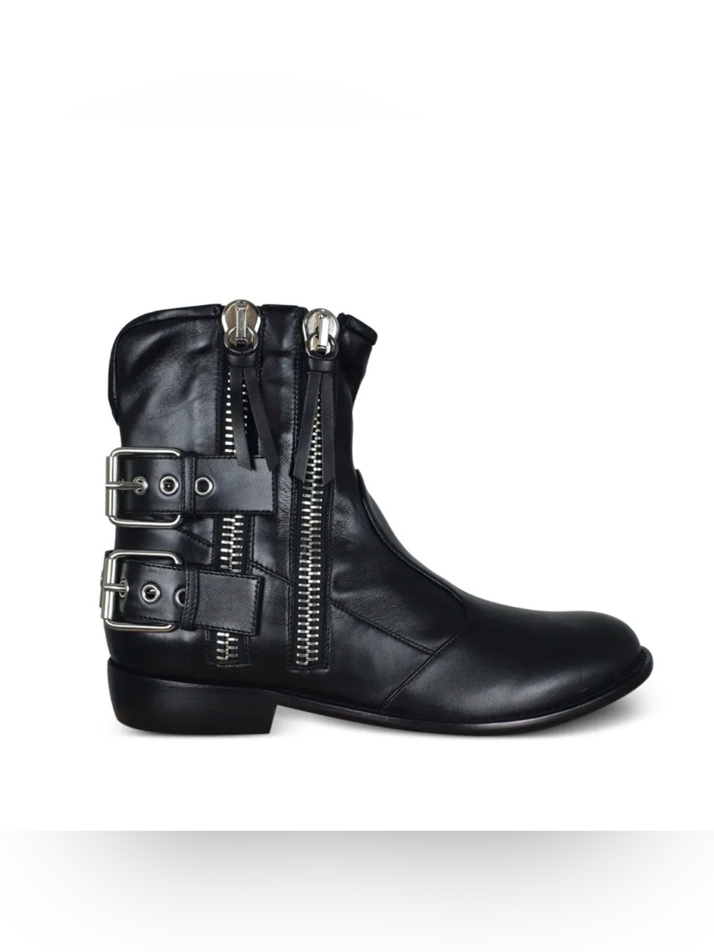 Giuseppe Zanotti Black Leather Moto Combat Buckle Ankle Boots